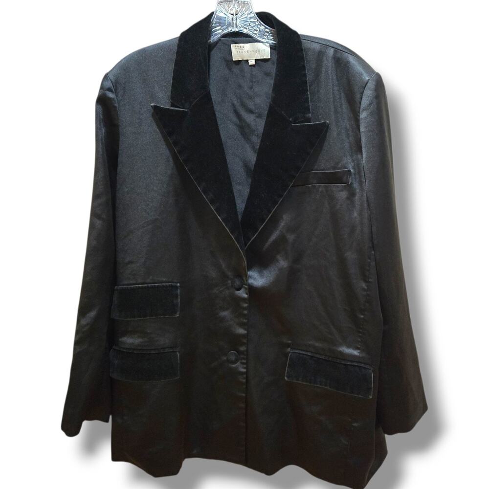 Frenchmauve Womens Satin Tuxedo Blazer Black XL Velvet Trim Flava